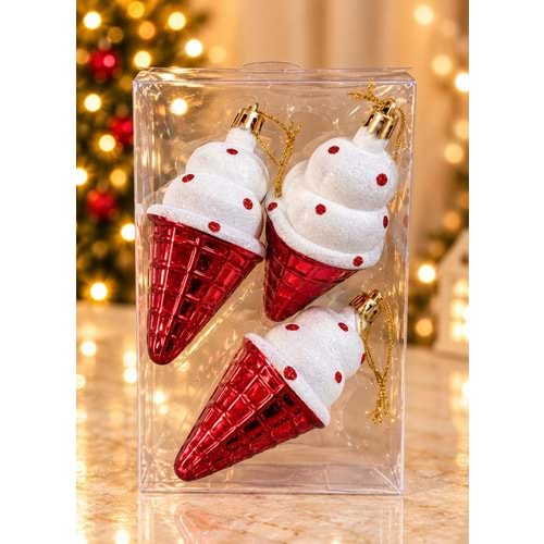Kırmızı Beyaz Noel Şapkası Figürlü Yılbaşı Ağacı Asma Süsü 3'Lü Set Alk6012