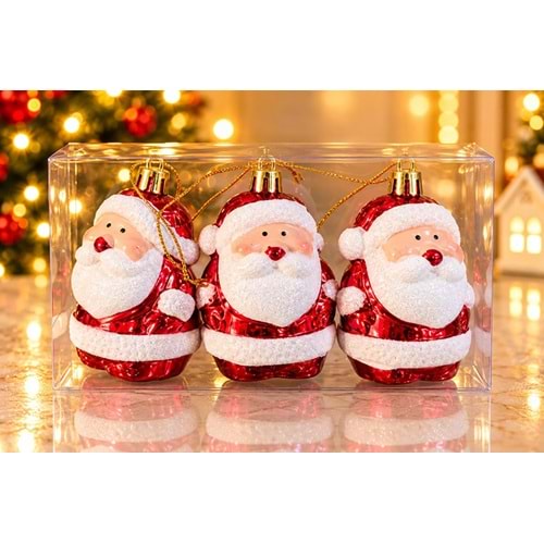 Noel Baba Figürlü Kırmızı Yılbaşı Ağacı Asma Süsü 3'Lü Set Alk6020