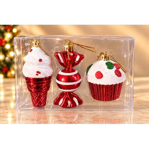 Yılbaşı Şekerleme Ve Cupcake Figürlü Çam Ağacı Asma Süsü 3'Lü Set Alk6022