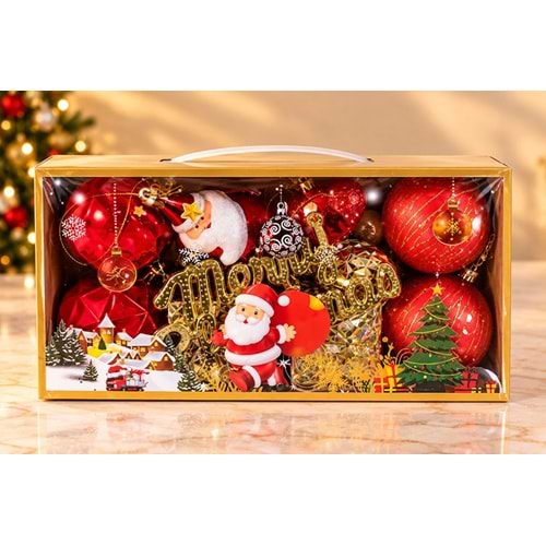 Kırmızı Gold Noel Baba Figürlü Yılbaşı Ağacı Asma Süs Seti 10'Lu Alk6046