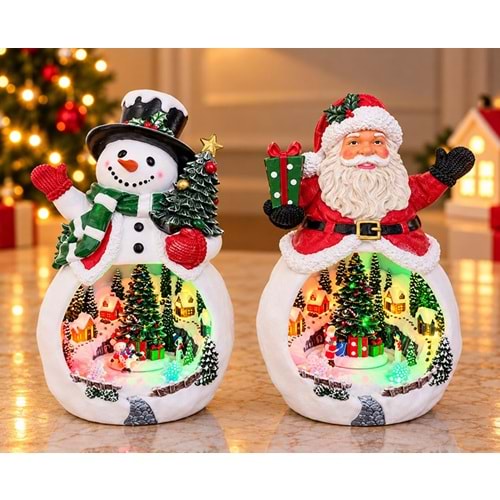 Müzikli Hareketli Led Işıklı Noel Baba Ve Kardan Adam Yılbaşı Biblosu Alk6051