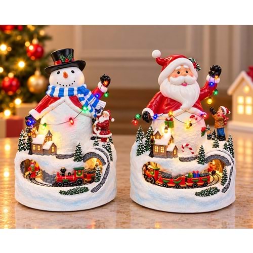 Müzikli Hareketli Led Işıklı Noel Baba Ve Kardan Adam Yılbaşı Biblosu Alk6053
