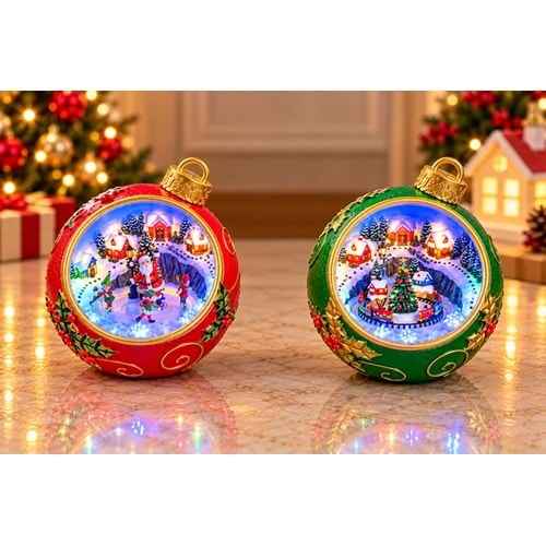 Müzikli Hareketli Led Işıklı Yılbaşı Topu Noel Baba Ve Trenli Noel Köyü Biblosu Alk6055
