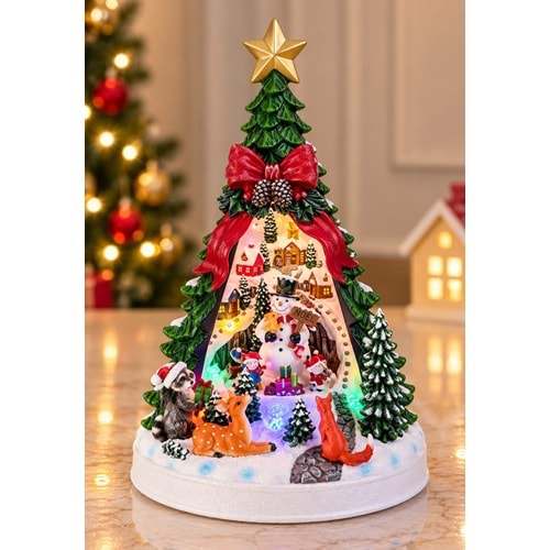 Müzikli Hareketli Led Işıklı Noel Baba Kızaklı Yılbaşı Ağacı Ve Köyü Biblosu Alk6059