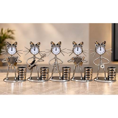 Metal Müzisyen Kedi Saatli Kalemlik Alk6229