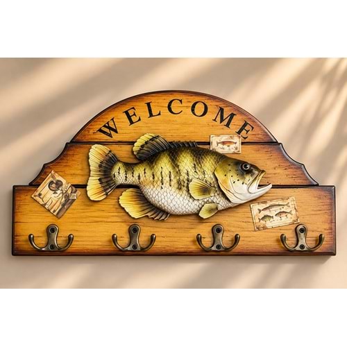 Balık Figürlü Ahşap Welcome Duvar Askısı Ve Anahtarlık Alk6254