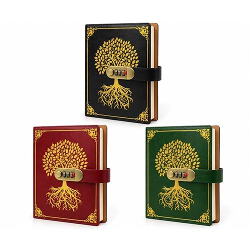 Şifreli Hayat Ağacı Desenli Deri Defter Alk6471