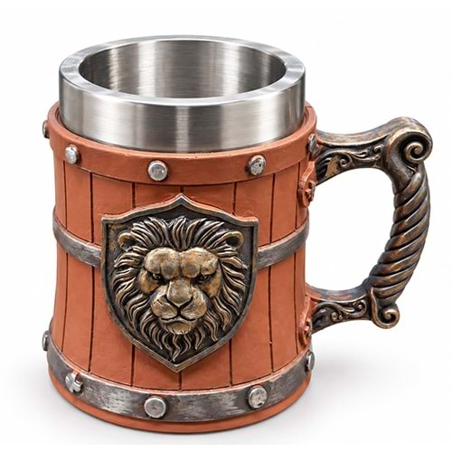Aslan Temalı 3D Kabartmalı Paslanmaz Çelik Kupa Bardak Alk6542