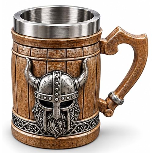 Viking Miğferi Figürlü 3D Kabartmalı Paslanmaz Çelik Kupa Bardak Alk6545