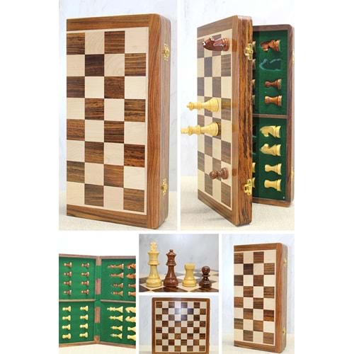 Mıknatıs Taşlı Ahşap Katlanabilir Kutulu Satranç Oyunu 40 Cm G225