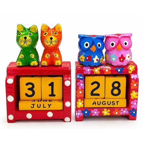 Dekoratif Kedi Ahşap Masa Takvimi No:1113