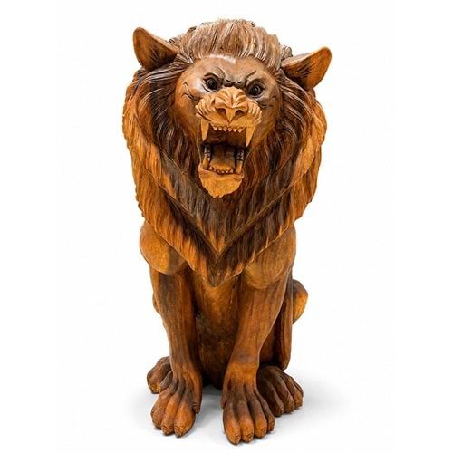 Ahşap El Oyması Aslan Figürü 80 Cm No:8