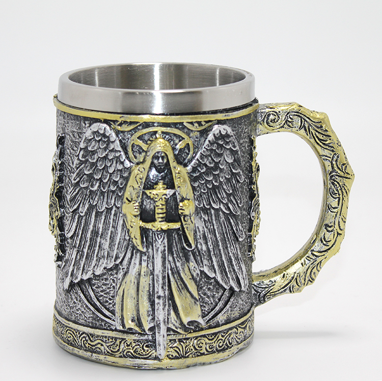 Savaşçı Melek Kanatlı 3D Kabartmalı Paslanmaz Çelik Kupa Alk4384