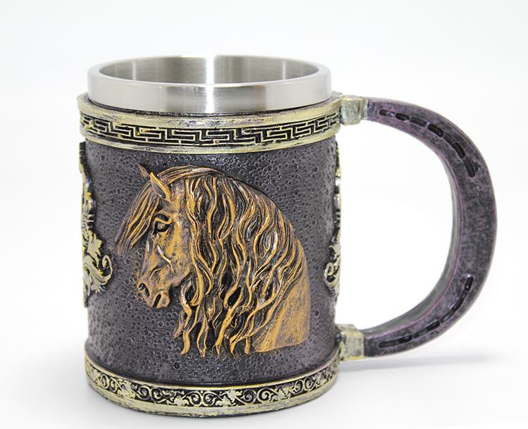 3D Kabartmalı At Büstü Paslanmaz Çelik Kupa Bardak Alk4473