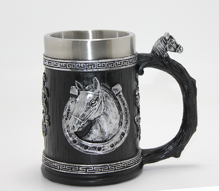 3D Kabartmalı At Büstü Paslanmaz Çelik Kupa Bardak Alk4475