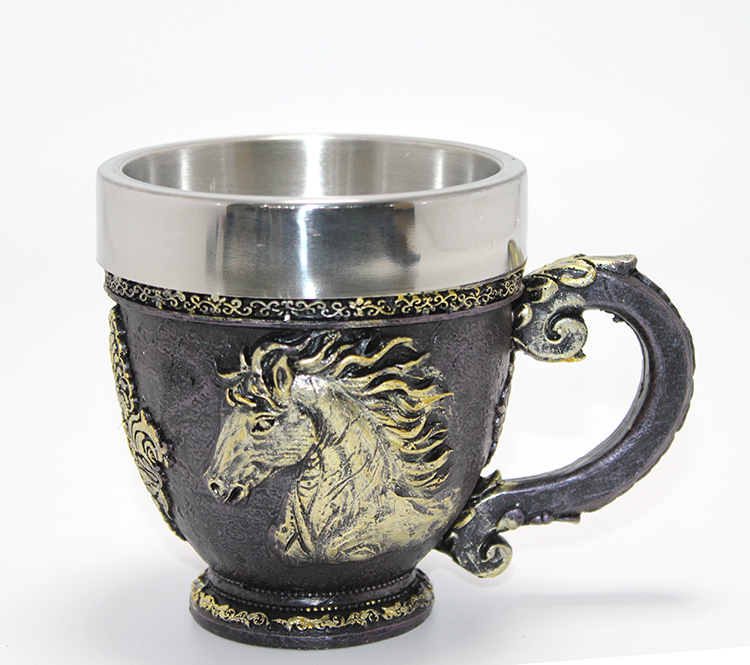 3D Kabartmalı At Büstü Paslanmaz Çelik Kupa Bardak Alk4478