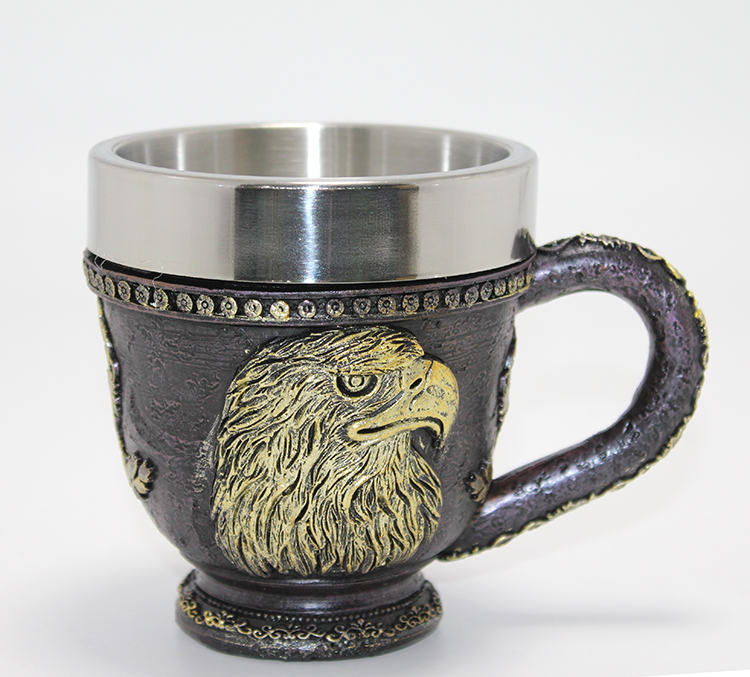 3D Kabartmalı Kartal Büstü Paslanmaz Çelik Kupa Bardak Alk4480