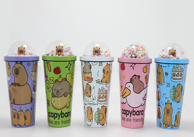 Sevimli Kapibara Capybara Pipetli Boncuklu Termos & Suluk Alk4709