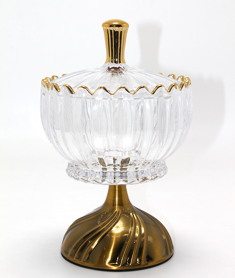 Metal Ayaklı Kristal Cam Şekerlik Gold Detaylı Sunumluk Alk4871