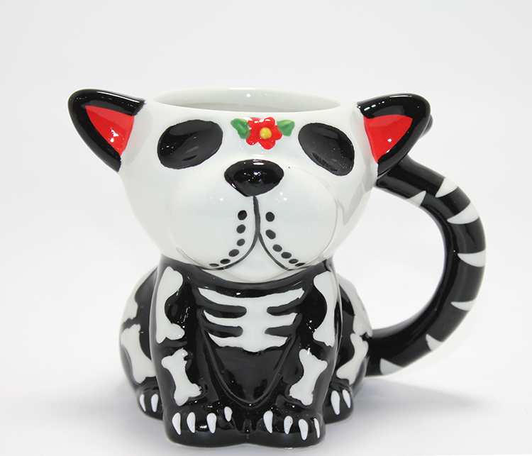 Day Of The Dead Köpek Figürlü 3D Kabartmalı Porselen Kupa Alk4896