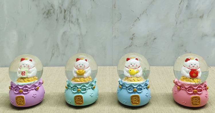 Şans Kedisi Işıklı Kar Küresi Alk4914