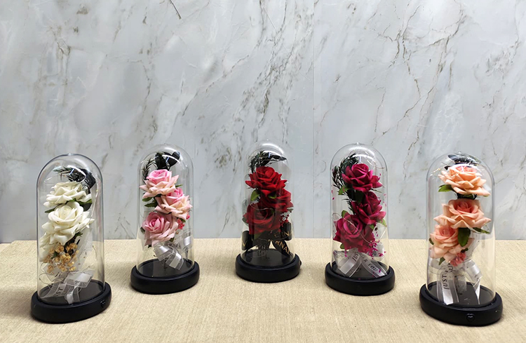 Işıklı Müzikli Cam Fanus İçinde Romantik Gül  Alk5004