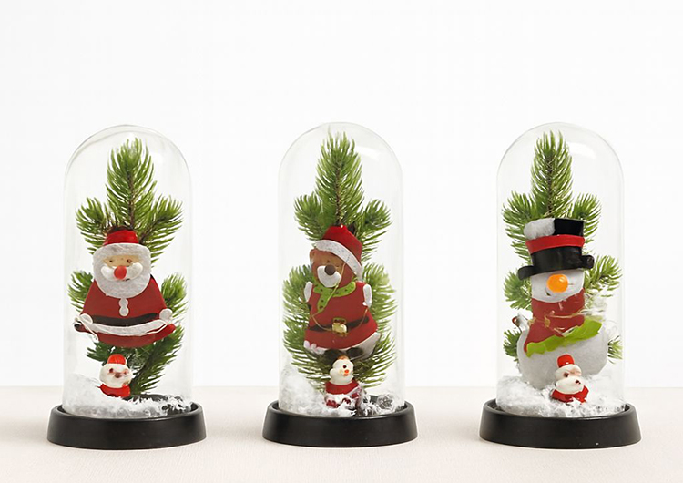 Yılbaşı Temalı Işıklı  Dekoratif Cam Fanus Alk5075