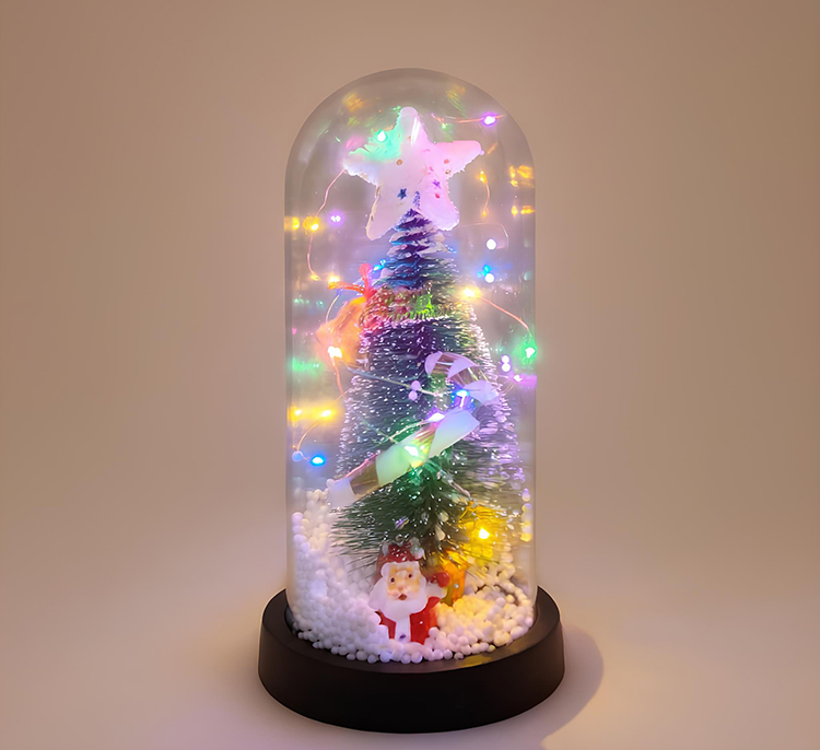 Yılbaşı Temalı Işıklı  Dekoratif Cam Fanus Alk5077