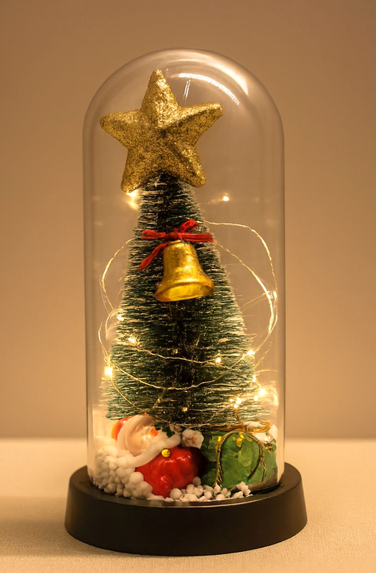 Yılbaşı Temalı Işıklı  Dekoratif Cam Fanus Alk5078