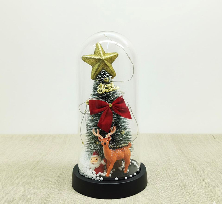 Yılbaşı Temalı Işıklı  Dekoratif Cam Fanus Alk5080