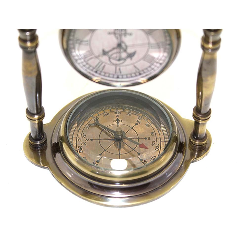 Pirinç Masa Üstü Pusulalı Saat 15224