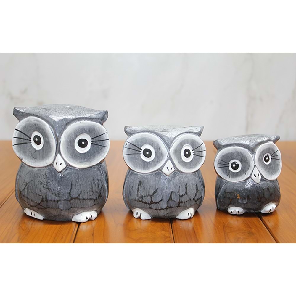 Ahşap 3'Lü Baykuş Seti Polos:2