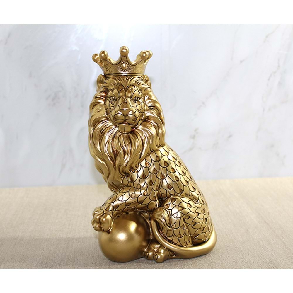 Polyester Dekoratif Taçlı Aslan Figürü Alk2574