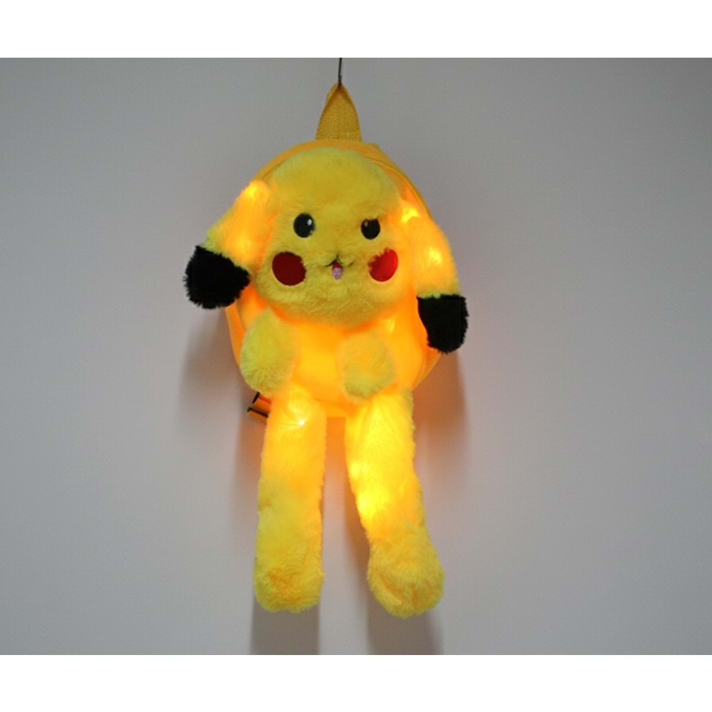 Peluş Işıklı Oynar Kulaklı Pikachu Sırt Çantası Alk3009
