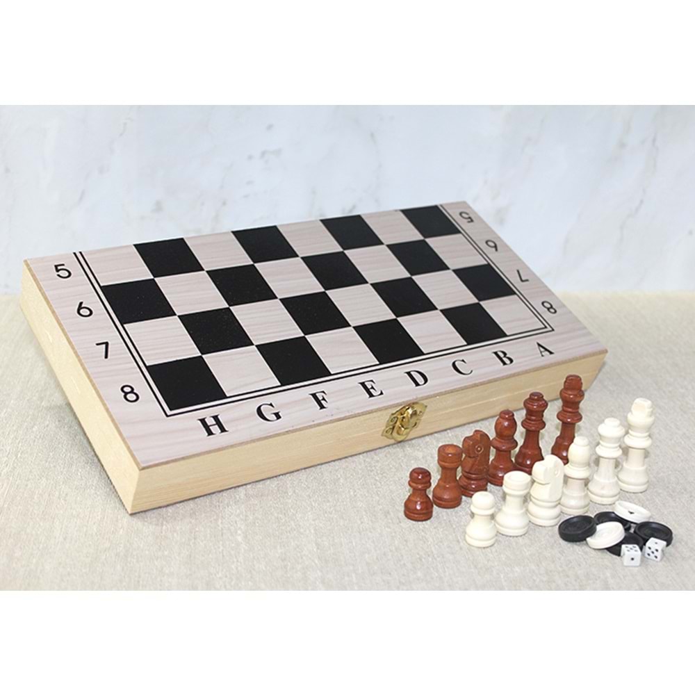 Ahşap Kutulu Satranç ve Tavla Seti Alk4022