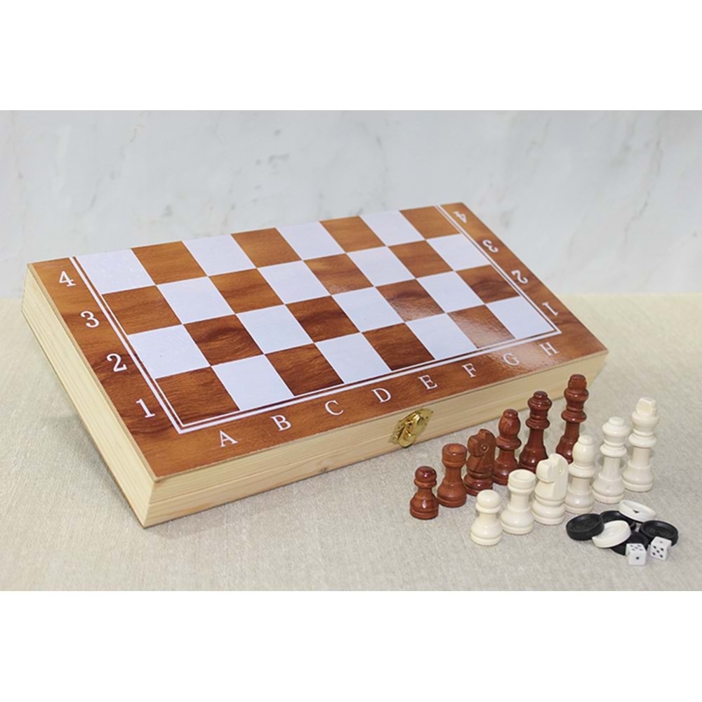 Ahşap Kutulu Satranç ve Tavla Seti Alk4023