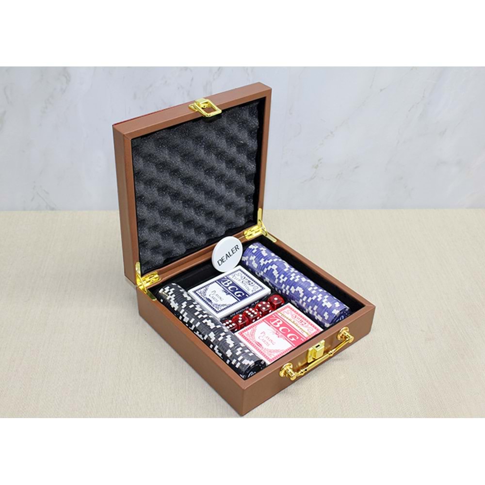 Deri Çantalı 100 Chip Ve 2 Adet İskambil Kağitına Sahip Poker Oyunu Alk4228