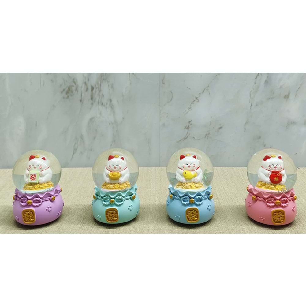 Şans Kedisi Işıklı Kar Küresi Alk4914