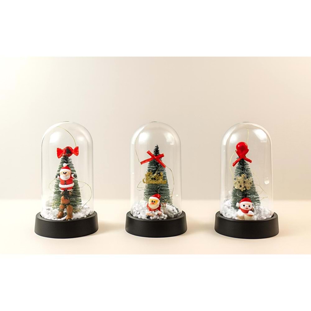 Yılbaşı Temalı Işıklı Dekoratif Cam Fanus Alk5076