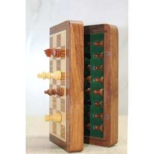 Özel Vernikli Mıknatıs Taşlı Ahşap Katlanabilir Kutulu Satranç Oyunu 17.5 Cm G221