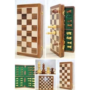 Mıknatıs Taşlı Ahşap Katlanabilir Kutulu Satranç Oyunu 40 Cm G225